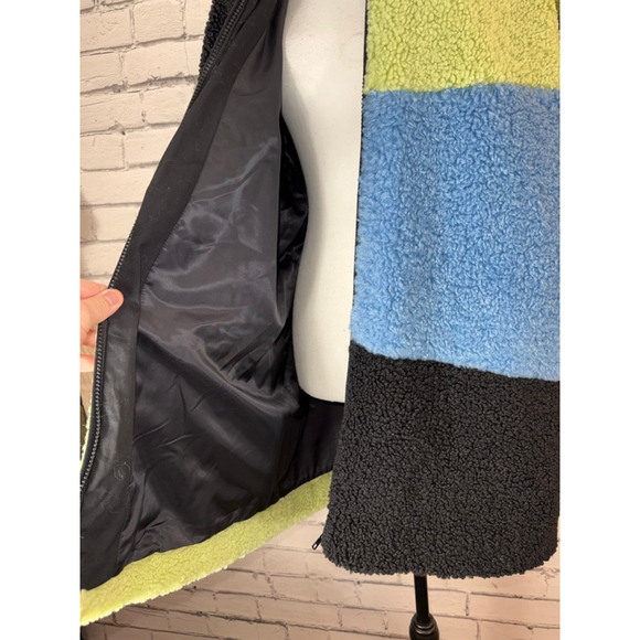 Gorman Colorblock Mod Teddy Bear Sherpa Coat size 12 Large Green Pink Black - Picture 8 of 10